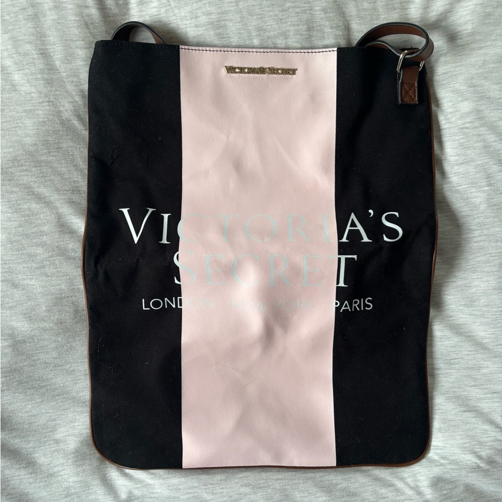 Victoria's Secret Canvas Black and Light Pink Crossbody